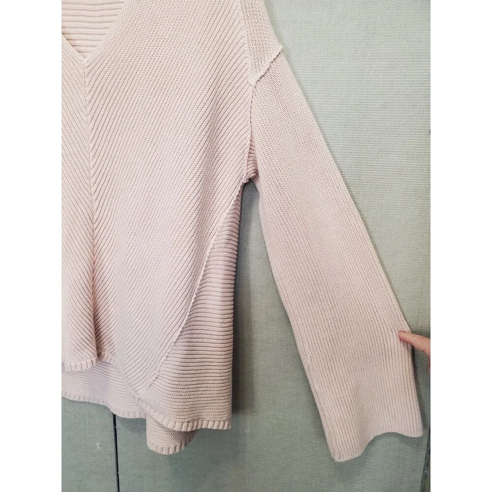 Free People La Brea Oversized Ribbed Drop Shoulder V-Neck Sweater Tunic Size L - Picture 2 of 6